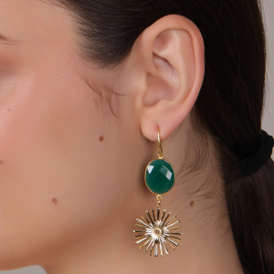 Boucles d'oreilles pendantes Dua pour femme, tendance, en onyx vert, laiton plaqué or 18 carats, bijoux élégants pour mariage - Product Image 6