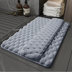 Tapis de bain rectangulaire minimaliste personnalisable en microfibre avec support en mousse à mémoire de forme antidérapant, couleur unie beige, fabriqué à la machine, séchage rapide - Product Image 5