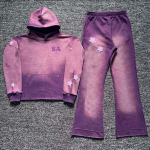 Custom Acid Wash Flared Track Suits 400 GSM Straight Leg Jogging Suit Distressed Hoodies <b>Sweatpants</b> Sets <b>for</b> Men & <b>Women</b> Unisex - Product Image 1