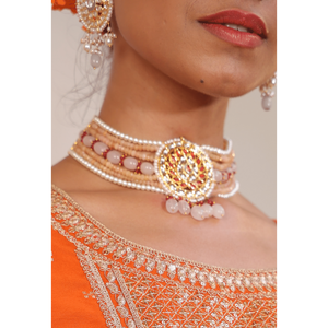 <b>Fine</b> Jewelry Sets Peach Kundan <b>Choker</b> <b>Necklace</b> - Product Image 1