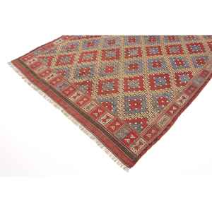 Tapis turc vintage 5,8x8,2 pieds, grand tapis, tapis en laine abstrait rouge et bleu - Product Image 2