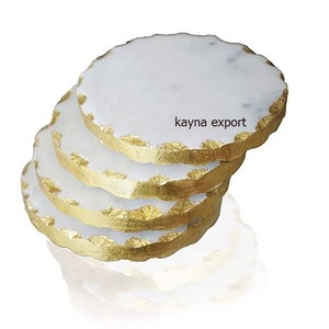 OUR NEW COLLECTION CLASSIC MARBLE <b>COASTER</b> with <b>GOLD</b> METAL LINEN ECO-FRIENDLY Round DECORATIVE DESIGN - Product Image 3