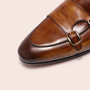 Mocassini Formali da <span class=keywords><strong>Uomo</strong></span> in Vera Pelle di Vacchetta, <span class=keywords><strong>Scarpe</strong></span> in Pelle con Doppia Fibbia Monk Strap, Realizzate a Mano con Processo di Invecchiamento - Product Image 6