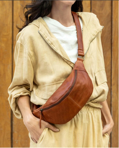 Sac bandoulière en cuir véritable Sac ceinture de poitrine à la mode avec fermeture à glissière - Product Image 1