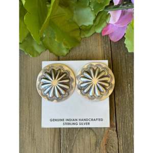 Sterling Silver Navajo Post Concho <b>Earrings</b> with Diamond <b>Moissanite</b> Pearl Accents - Product Image 1