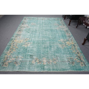 Alfombra de 6.6x9.8 pies, Alfombra Turca Vintage, Alfombra con Borde Verde - Product Image 1