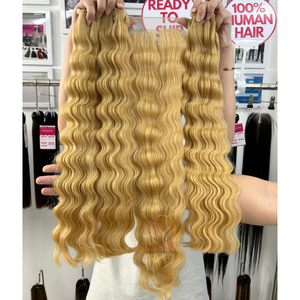 Paquetes de cabello humano de onda profunda de Color claro de cabello crudo vietnamita de doble dibujado de calidad de lujo con cierre de encaje para hacer pelucas - Product Image 3