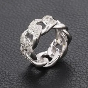 Anillo de diamantes de imitación estilo cubano hip hop, plata 925, anillo de joyería de moda para hombre, venta al por mayor - Product Image 1