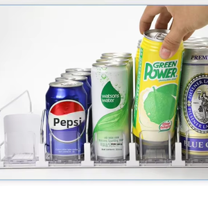 Présentoir intelligent personnalisé <span class=keywords><strong>pour</strong></span> canettes et bouteilles – Organisateur de réfrigérateur en gros avec poussoir <span class=keywords><strong>à</strong></span> ressort <span class=keywords><strong>pour</strong></span> boissons et <span class=keywords><strong>roulettes</strong></span> - Product Image 1