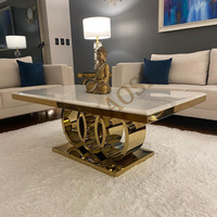 Table basse de salon moderne en acier inoxydable avec plateau en marbre argenté/doré, table à thé chinoise