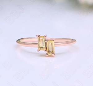 Natural Citrine Baguette Ring 925 Silver 14K Rose Gold Dainty Engagement Wedding Bridal Band Gift for Her Birthday <b>Anniversary</b> - Product Image 1