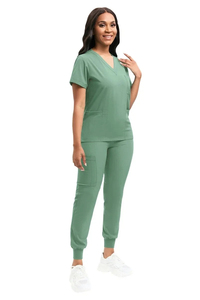 High Quality V-Neck Jogger <b>Scrub</b> Set for Men and Women Breathable Summer Medical Nurse Uniforms for Hospital Use Stretchable - Product Image 4