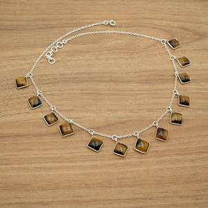 Genuine Natural Tiger Eye 925 <b>Sterling</b> <b>Silver</b> <b>Choker</b> Necklace Vintage Bezel Jewelry with Authentic 'Tiger' Eye Vintag - Product Image 2