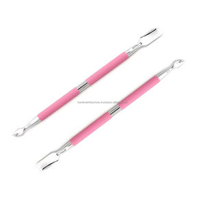 Pousse-cuticules professionnel réutilisable double face rose et argenté en acier inoxydable avec poignée antidérapante pour le nettoyage des ongles - Product Image 1