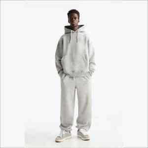 Meilleure qualité gris chiné 500g poids lourd 2 pièces jambe droite pantalons de survêtement et sweat à capuche ensemble surdimensionné unisexe Baggy blanc survêtement - Product Image 1