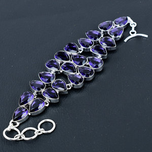 Bracelet à breloques en argent sterling 925 fait main avec pierre précieuse améthyste violette, qualité excellente, style vintage bohème hippie, tiers - Product Image 4