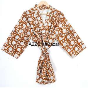 Bata de Casa 100% Algodón con Estampado Indio, Kimono de Verano, Cubierta Floral para la Playa, Kimono de Maternidad Cómodo, Bata de Baño, Regalo - Product Image 1