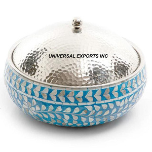 Gold Finished Hammered Hotpot Round Shape Tableware Handmade Casserole Hot Selling decorative Metal <b>Food</b> <b>Warmer</b> - Product Image 3