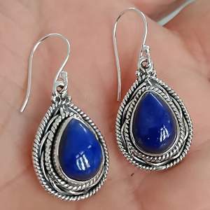 Pendientes Hechos a Mano de Plata de Ley 925 con Lapislázuli, Joyería de Piedra de Nacimiento de Septiembre, Gema Natural Azul en Forma de Pera, Estilo Boho Gota de Agua - Product Image 2