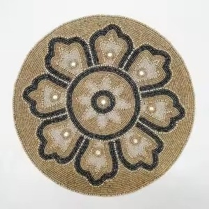 Fancy Seed Bead Handmade Buddhism Style Dining Table Placemats Unique Design Designer Beaded <b>Embroidery</b> Home Table Decor - Product Image 4