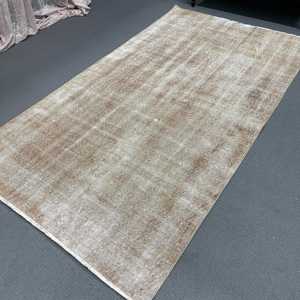 Turkish 4.4x7.9 ft Rug, Vintage Rug, <b>Brown</b> Striped <b>Wool</b> Rug - Product Image 5