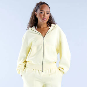 Personnalisé Premium Beurre Femmes Goutte D'épaule Hiver Avant Logo Revive Zip Sweat À Capuche Anti-Rides Respirant Blanc High Street - Product Image 3