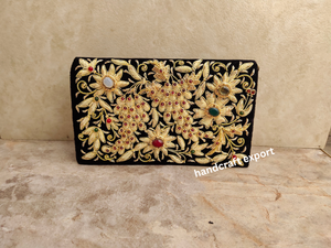 Hecho a mano de primera calidad Zardozi flor bordado solapa monedero de moda profesional de lujo magnético prensa Stud fuerte seguro negro - Product Image 2