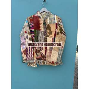 Chaqueta Kantha Acolchada Unisex de Algodón Indio Hecha a Mano, Estilo Bohemio, Transpirable, Reversible, de Secado Rápido, para Otoño e Invierno - Product Image 1