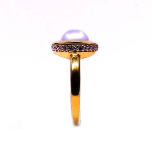 แหวนไข่มุกเงินสเตอร์ลิง925ชุบทองคลาสสิกสำหรับงานแต่งงานและงานปาร์ตี้ - Product Image 6