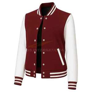 Veste bombardier courte pour femmes Varsity Vestes à manches en cuir de laine de qualité supérieure Hiver Baseball Letterman Wholesale Factory - Product Image 2