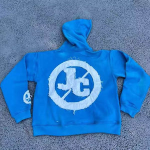 Meilleure qualité Streetwear hommes en détresse broderie à capuche tissu éponge 100% coton matériel léger Logo personnalisé - Product Image 3