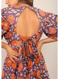 Vestido de algodón de verano hecho a mano indio con estampado Floral, ropa de viaje informal, logotipo frontal, nuevo regalo de moda para ella, cintura natural tejida - Product Image 5