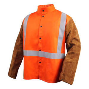 Veste de soudage non inflammable avec manchons en cuir suédé pour mécaniciens métallurgistes matériau haute résistance pour la sécurité du soudage - Product Image 1