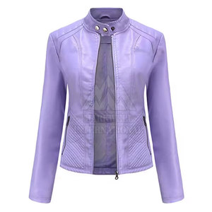 Customized Wholesale Fashion Women Solid Color Leather Jacket Custom Design Genuine Leather Fashion Jacket - Product Image 1