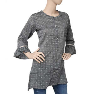 Chase Value Women's Printed Casual Shirt-Dark Grey XS Size Cotton Mix Fabric - Product Image 1