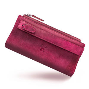 Cartera larga de cuero genuino con banda de mano con cremallera para mujer Diseño especial Color fucsia Tamaño 9,5 cm-18,5 cm-2cm Premium - Product Image 1