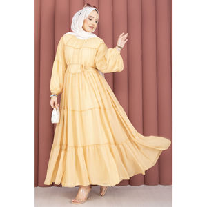Vestido Elegante de Gasa Amarillo con Detalle Fruncido y Cintura Elástica Transpirable para Oficina, Talla XS para Día de Club, OEM/ODM - Product Image 6