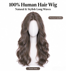 Brown Long Wave Human Hair <b>Wig</b> Natural Looking <b>Lace</b> <b>Front</b> <b>Wig</b> for Daily Wear Salon Use - Product Image 1