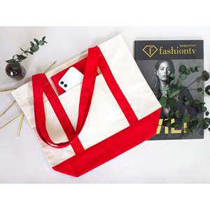 Eco-Friendly Cotton <b>Large</b> Tote <b>Bag</b> Red Handles 16x14x5 Leopard Letter Pattern Recyclable <b>Canvas</b> Shopping <b>Bag</b> for Advertising - Product Image 3