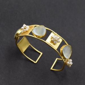 Women's <b>bangle</b> <b>bracelets</b> Gold plated brass Cuff <b>bracelets</b> colored stone pearl <b>bracelets</b> designer jewelry Adjustable brass <b>bangle</b> - Product Image 2