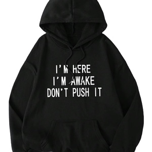 Haut à manches longues thermique avec cordon de serrage et poche, motif slogan INAWLY, collection Automne Hiver 2025 – « I'M HERE I'M AWAKE DON'T PUSH IT » - Product Image 1