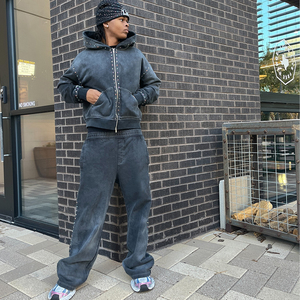 Ensembles pantalon de survêtement et sweat à capuche évasés avec strass zippés personnalisés hommes Streetwear survêtement délavé à l'acide survêtement - Product Image 5
