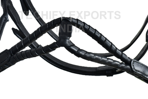 Bridon de cheval en cuir noir de qualité supérieure avec bride sans mors réglable et couronne rembourrée - Product Image 2