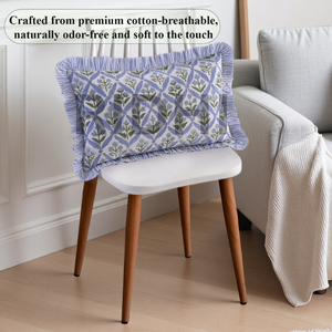 Juego de Fundas de Almohada Lumbar Estilo Occidental con Volantes Florales Azul Costero 12x20, Estampado a Mano en Algodón, Tamaño Personalizado, Extraíbles y Lavables - Product Image 6