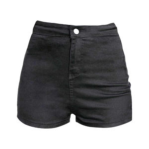 Shorts de Mezclilla para Mujer, Diseño Moderno, Color Negro, Ligeros, Estampado Sólido, Secado Rápido, con Cordón en la Cintura, para Verano - Product Image 1