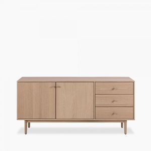 Buffet moderne Anton en teck massif avec 2 portes et 3 tiroirs, finition naturelle, pour salon et chambre. - Product Image 1