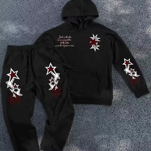 ชุดวอร์มกีฬาผู้ชายแบบมีฮู้ดสำหรับฤดูหนาว ผ้าหนา ปักลาย ชุดสองชิ้น - Product Image 1