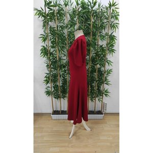 Vestido de Crepé Brillante de Corte Amplio con Cuello Redondo y Manga Corta Abullonada para Mujer 35997-Rojo Jane's - Product Image 3