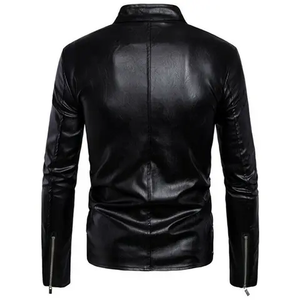 Venta al por mayor de los hombres Casual PU chaqueta de cuero de moda de los hombres de la motocicleta Chaqueta de cuero Hombre Slim Fit Coat - Product Image 5