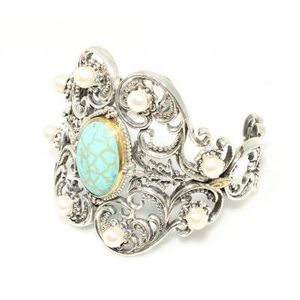 Bracelet Byzantin en Argent Sterling 925, Motif Constantinople, avec Pierre Turquoise Ovale Sertie en Bezel, Chaîne Fine à Maillons, Idéal pour le Quotidien - Product Image 3